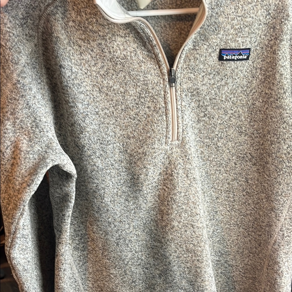 Patagonia Woman’s Zip-Up Sweater in Heather Tan/Gray